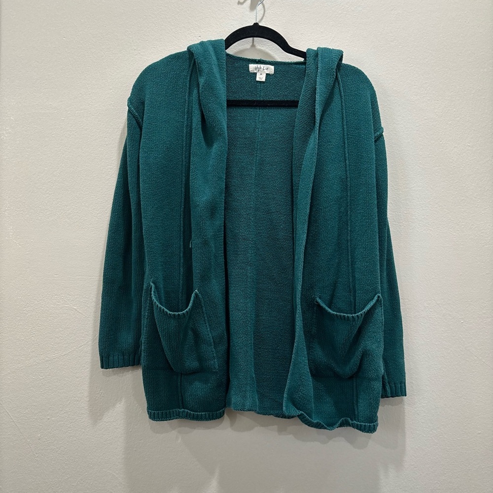Style & Co Green Hooded Cardigan Sweater